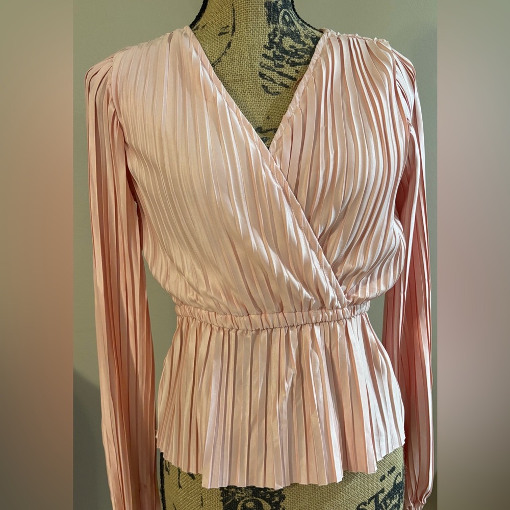 Japna Cream Pleated Wrap Blouse Long Sleeve